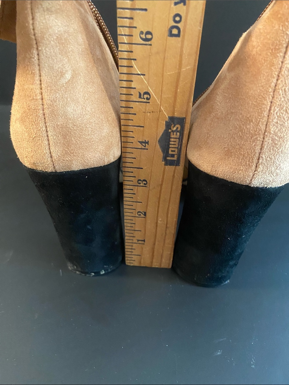42. Gold Kiki Leather Suede Two Tone Heeled Pointed Toe Boots Tan Black Sz 7.5 - Picture 11 of 12